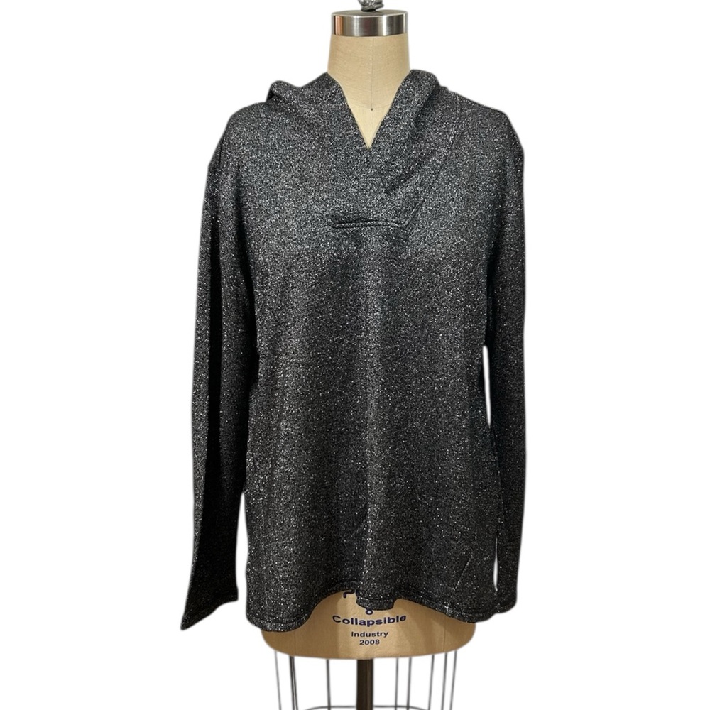 St. John’s Bay Active Women's Black Sparkle Gray/Black Sweater Hoodie comfy XL